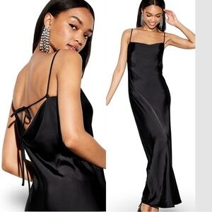 NWTS🌹THE OCCASION XL🌹ELITE LINE LUSTROUS BLACK SATIN DRAPED FRONT OPEN BACK MAXI